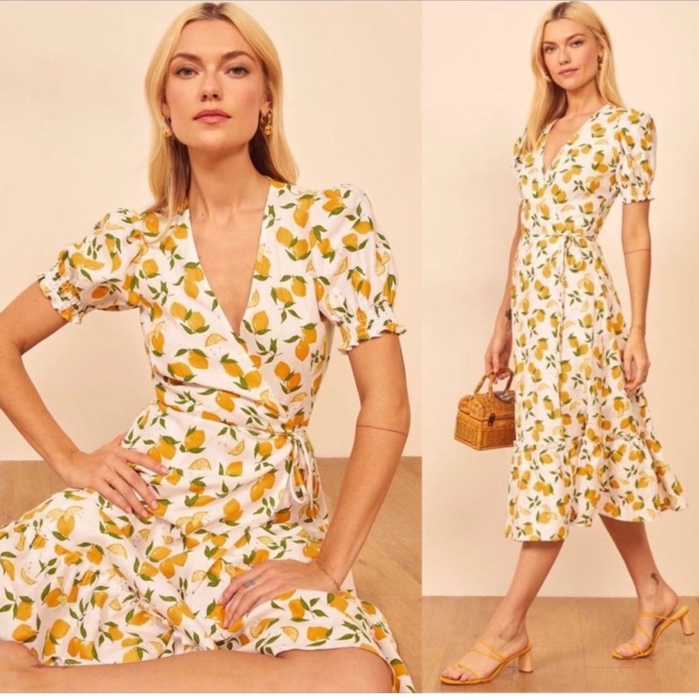 Reformation Veronika Ruffle Wrap Dress in Lemonade
size S